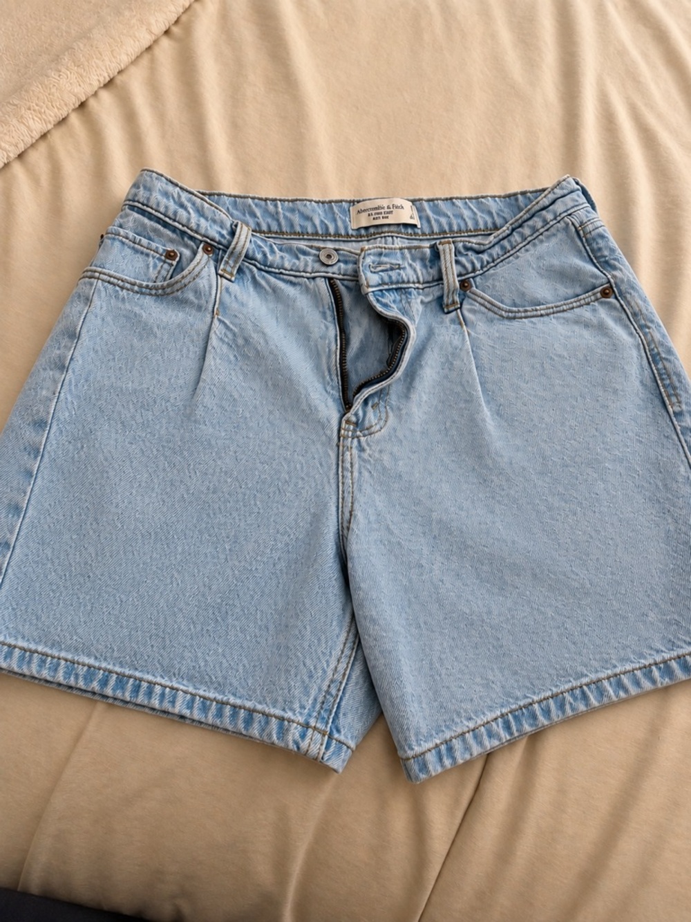 Abercrombie & Fitch Loose Short Light Blue High-Rise Denim Shorts